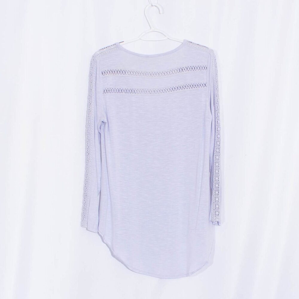 ANTHROPOLOGIE DELETTA Purple Lace Line Crochet Long Sleeve Shirt Size L - Picture 6 of 10
